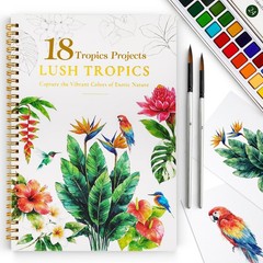 Watercolor Workbook for Beginners,18 Rich Tropics Exotic Theme, white