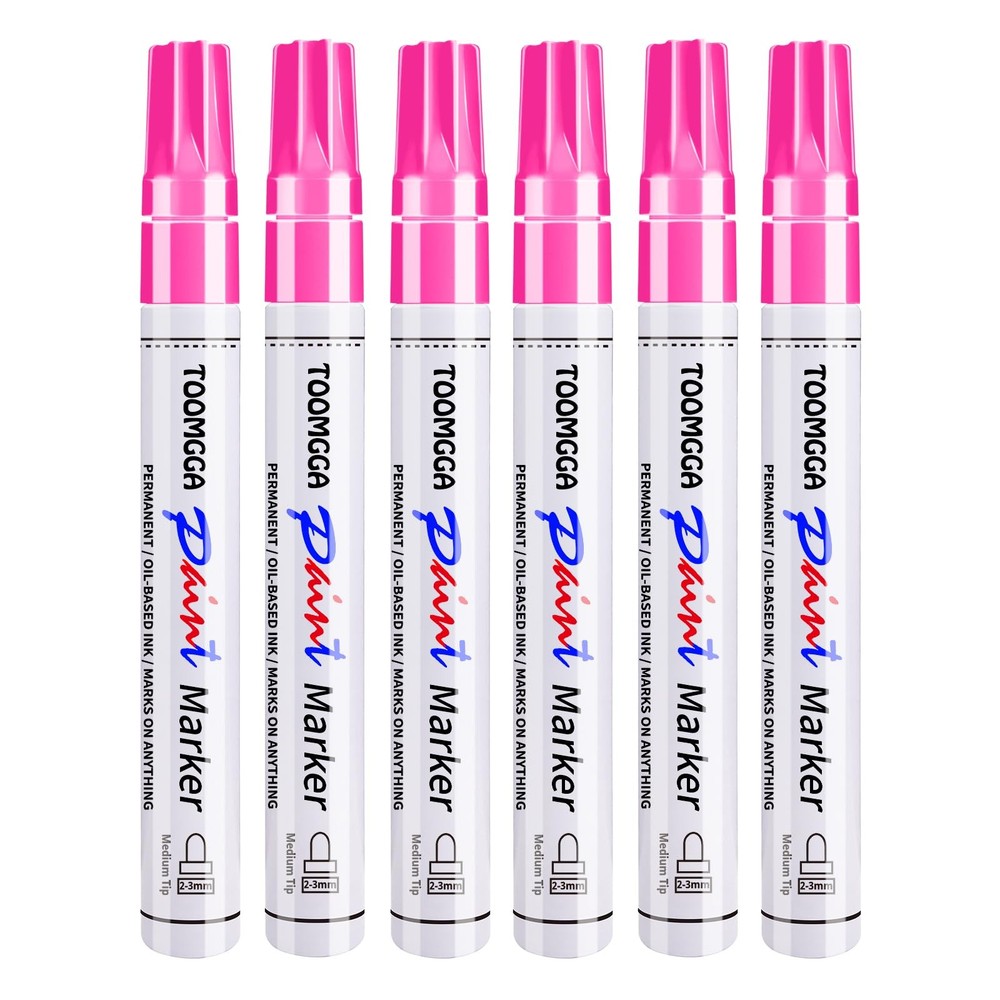 TOOMGGA Pink Permanent Paint Pens – 6 Pack Oil Based Paint Markers, Pens For …