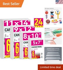 24 Pack Canvases for Painting – 5×7, 8×10, 9×12, 11×14 Inch, 8 Oz Triple Prim…