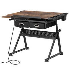 Adjustable Drafting Drawing Table Tabletop Craft Tiltable with Stool & Outlet