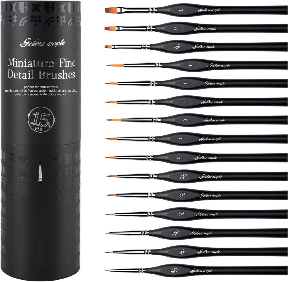 Golden Maple Miniature Paint Brushes, 15PC Model Brushes Micro Detail Paint Brus