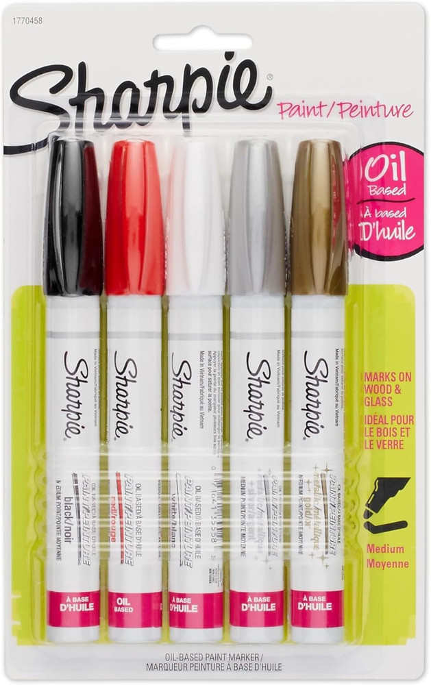 Sharpie Oil-Based Paint Markers, Medium Point, Assorted & Metallic Colors, 5 Cou