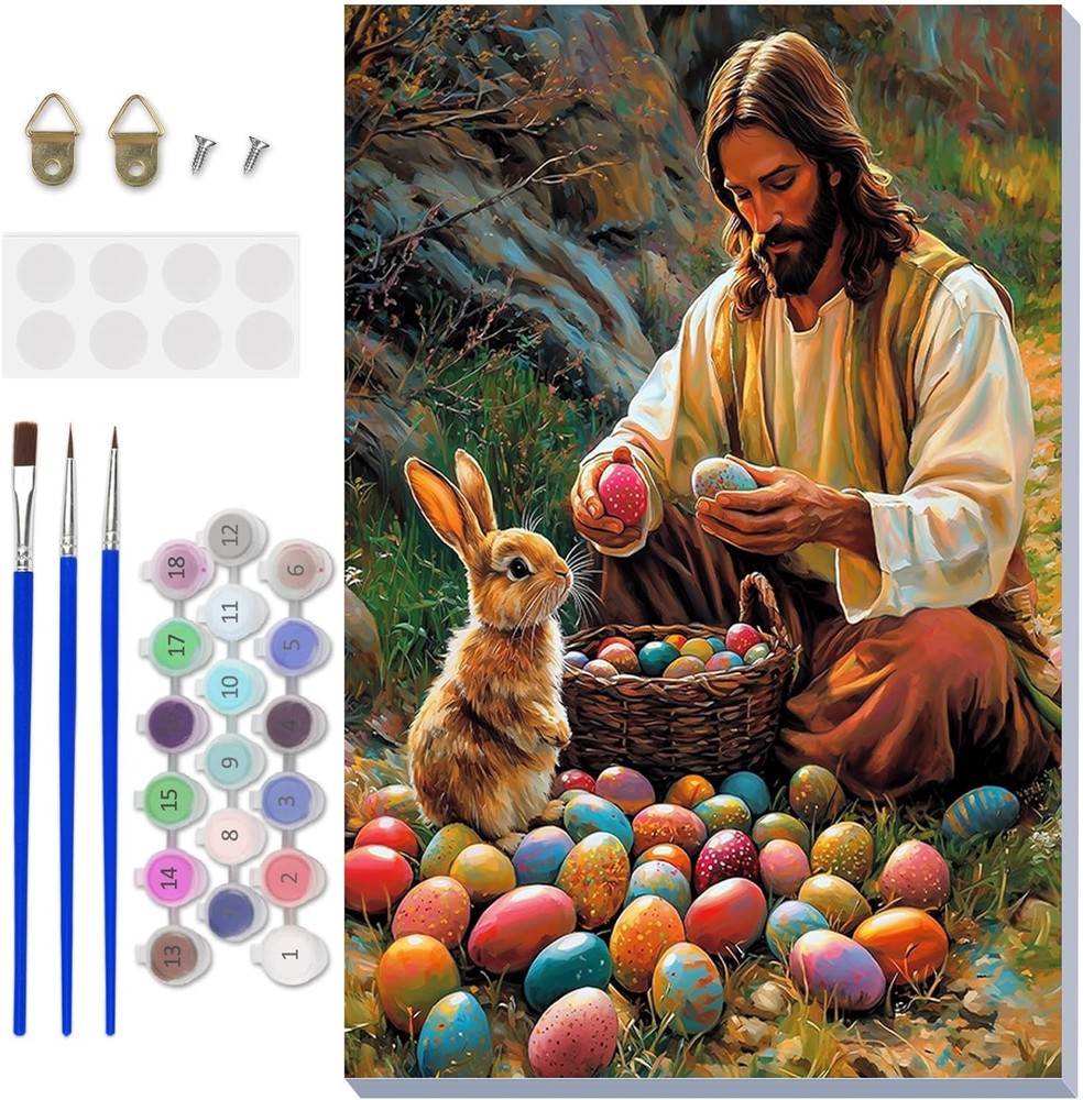 NAIMOER Easter Paint by Numbers Kits for Adults Beginner with Wooden Framed, Jes