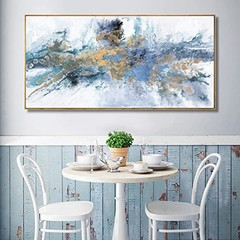 Abstract Navy Blue Canvas Wall Art 40x20in – Framed Artwork 40″L x 20″W White