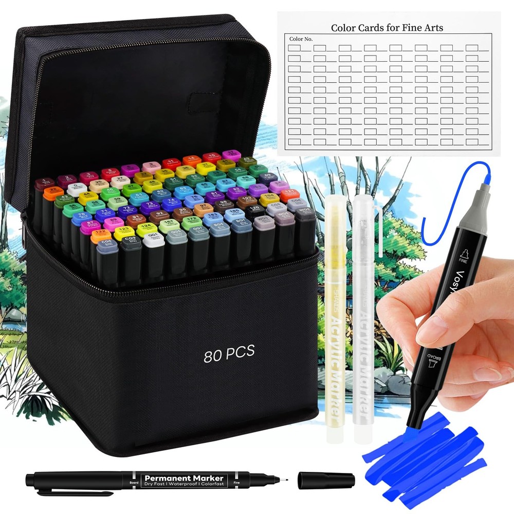 Alcohol Markers Dual Tip – 80+4 Colors Drawing Marker Alcohol Based Markers S…