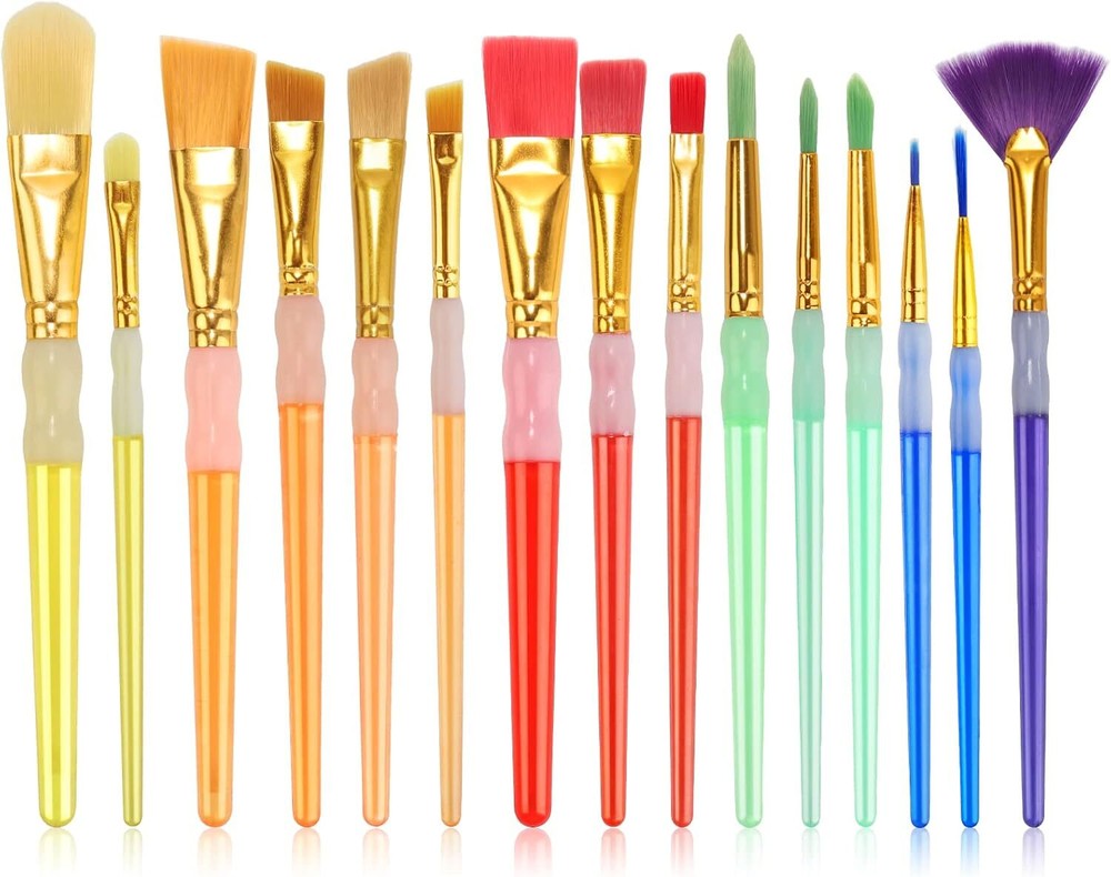 15Pcs Paint Brushes Value Pack, Includes 15 Different Types Large, Multicolor