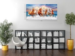 Wall Art Canvas Painting Horses Running Blue Sky 1 Piece Seven Horses in The …