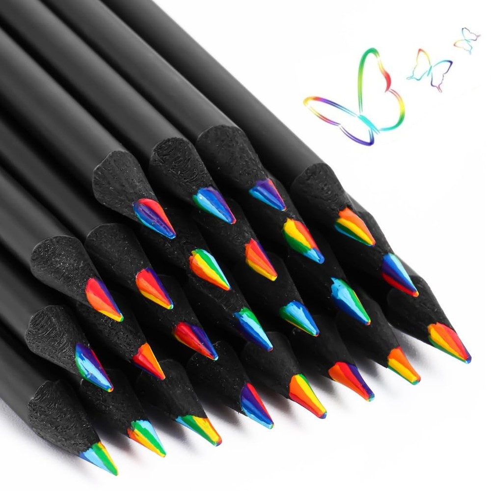 24 PCS 7 Color In 1 Rainbow Pencils For Kids Pre Sharpened With Sharpener