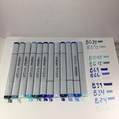 12 Copic Sketch Markers (BG) 78, 72, 70, 45, 18 & (B) 69, 66, 60, 39, 34, 24, 00