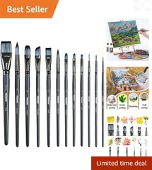 Artist Paint Brush Set of 12 Watercolor Acrylic Gouache Oil Tempera Art Brushes