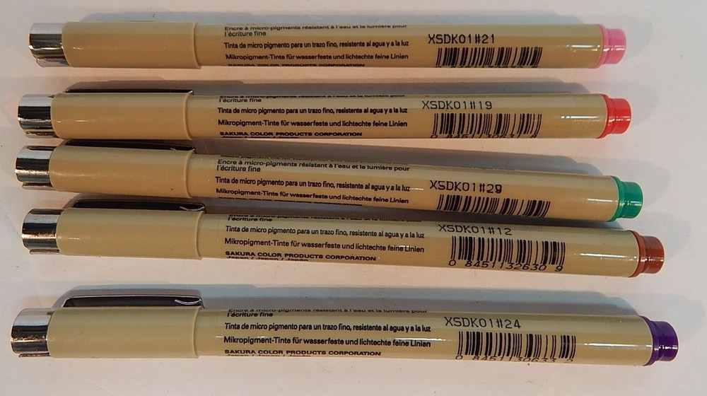 Sakura Pigma Micron 01 Graphic Design/Craft Pen Lot 5 Colors Used/Good