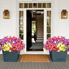 Artificial Flowers for Outdoors 14 Bundles Purple, Rose Red, White & Yellow