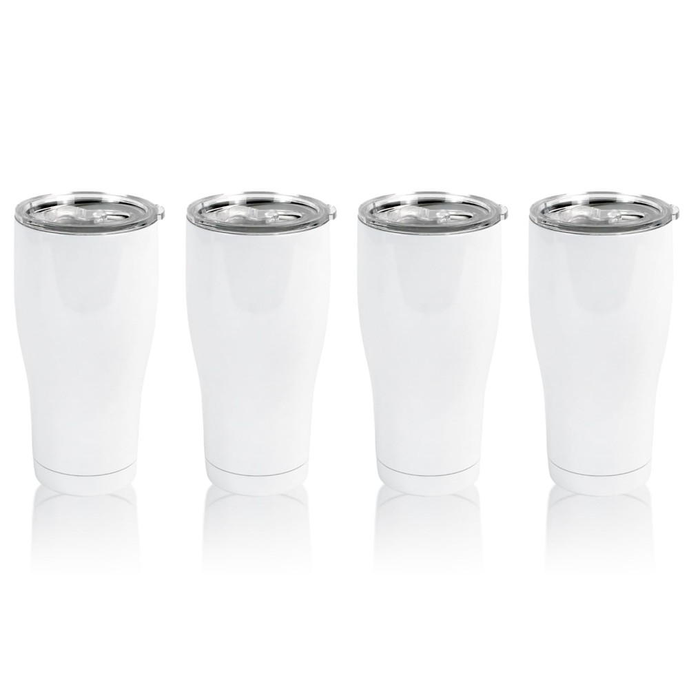 4 Pack Sublimation Blank Tumbler White 30 OZ Stainless Steel Waist Cup With L…