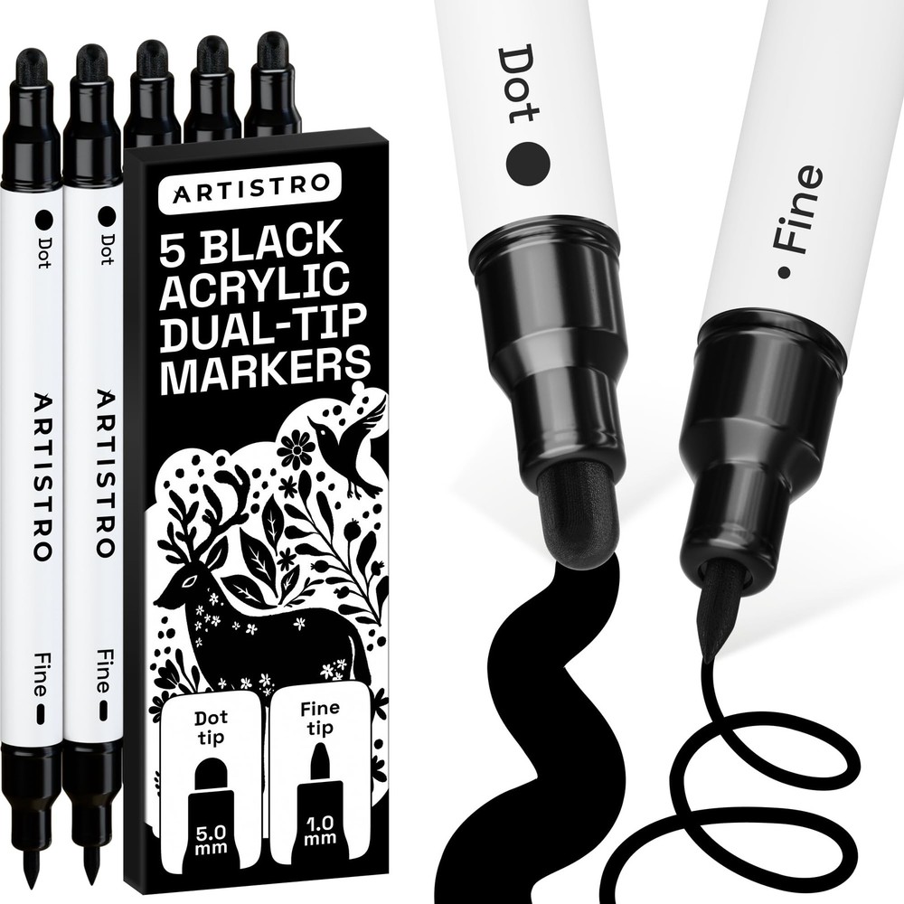 5 Precision Dual-Tip Acrylic Paint Markers – Paint Pens Set with Dot & Fine T…