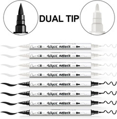 4 Black and 4 White Paint Markers Brush and Fine Dual-Tip Acrylic Paint Marker S