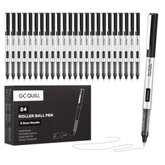 GC QUILL Liquid Rollerball Pens, Pack of 24, 0.5mm Black Ink