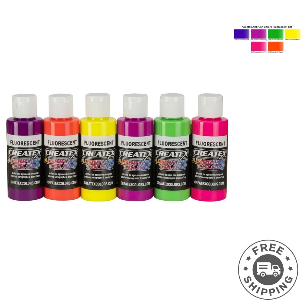Bright 2oz Fluorescent Airbrush Colors – Spray Paint Set for Creative Surfaces