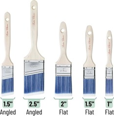 Bates Paint Brush Set 5 Pack Assorted Sizes Flat & Angle Synthetic Bristles