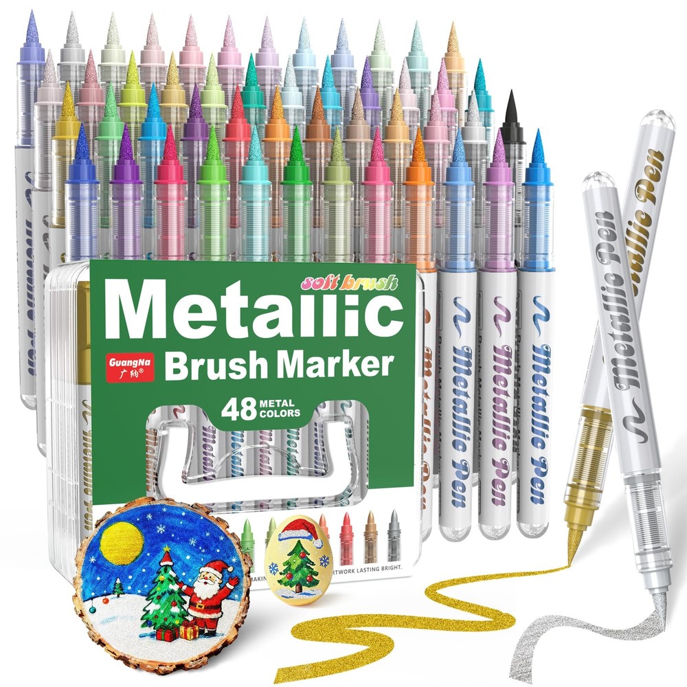 Redfun Metallic Acrylic Paint Markers, 48 Colors Soft Brush Tip Marker Pens, …