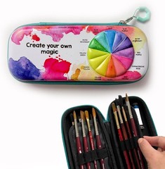 Paint Brush Organizer Case Travel Zipper Storage Pouch 16 Elastic Slots Tote