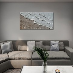 Oil Painting Hand-Painted Thick Texture Wave Beach Minimalist Modern Abstract…