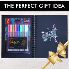 Hardcover Black Paper Sketchbook & 12 Pack Ball Point Gel Pens Set – 2 White …
