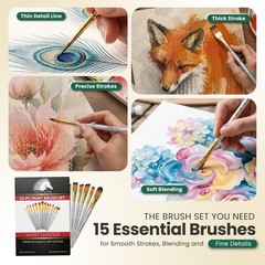 Paint Brush Set – 15 Short Handle Art Brushes for Gouache, Watercolor, Acryli…