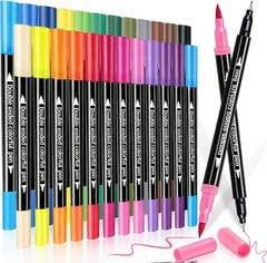 24 Colors Dual Tip Brush Pens Art Markers Fine Point for Coloring Drawing Set