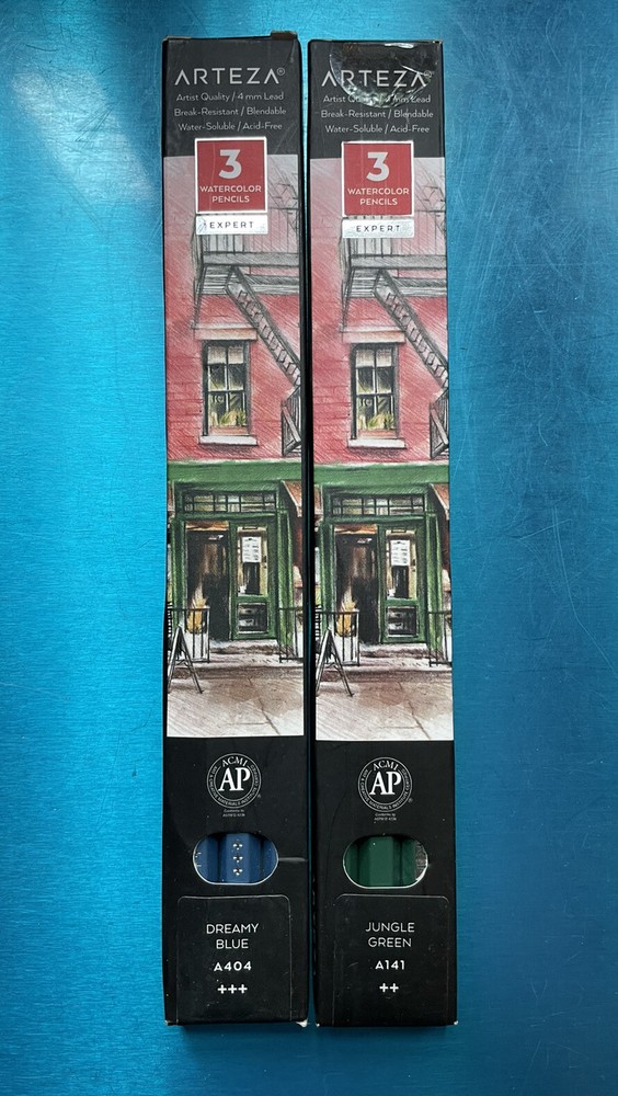 Lot of Arteza Water Color Pencils Dreamy Blue (A404+++) & Jungle Green (A141++)