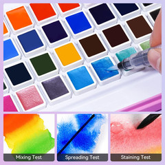 Meiliang Watercolor Paint Set, 36 Standard Colors and 12 Glittery Colors in Exqu