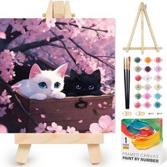 bleihum Cats Paint by Numbers Kit for Adults with Frame Wooden Easel, Cherry …