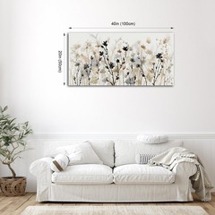 Abstract Floral Canvas Wall Art Grey Cream White Grass Flowers Canvas Picture…