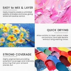 40 Pcs Acrylic Paint Set – 24 Colors (2oz/60ml) with 12 Brushes, 2 Knives & P…