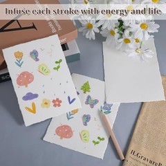 50 Sheets 5×7 Inch Deckled Edge Watercolor Paper – Handmade Textured Craft Paper
