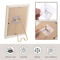 2Pcs 9.1″ Adhesive Easel Back Metal Picture Frame Back Stand Gold