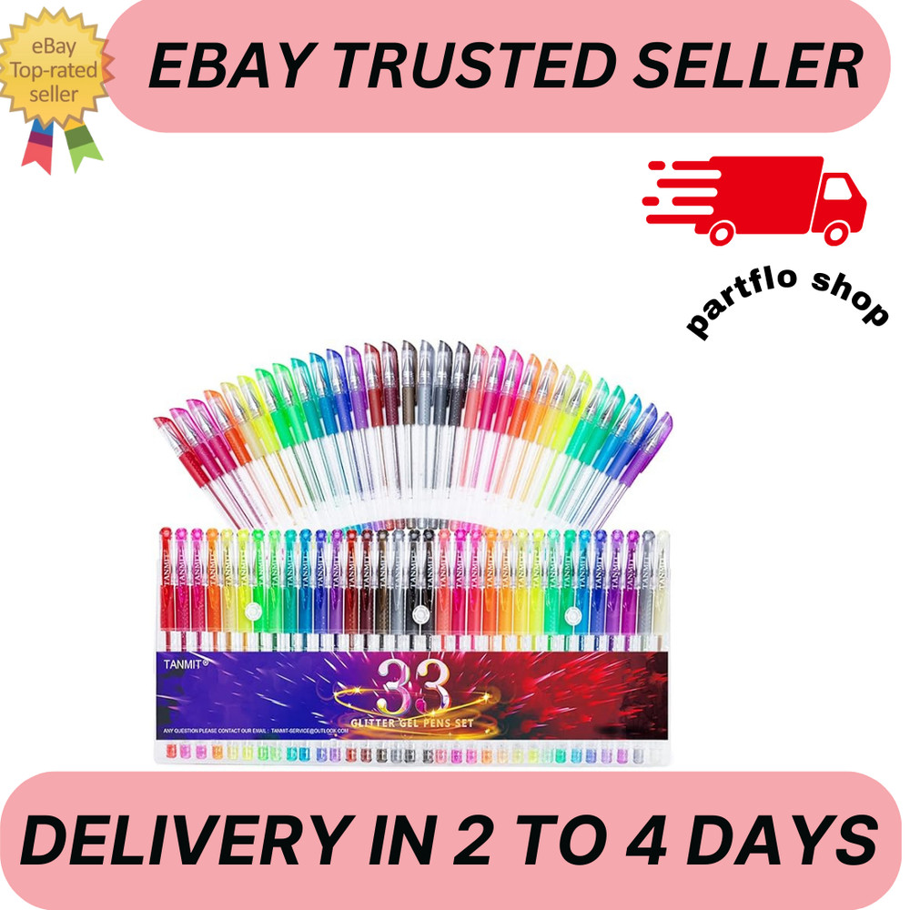 TANMIT Glitter Gel Pens, 33 Colors Neon Glitter Pens Set Gel Art Markers with 40