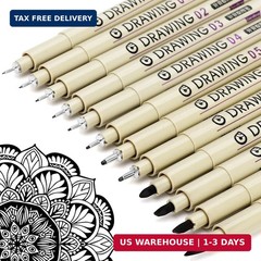 Muchcute Micro Fineliner Drawing Art Pens: 12 Black Fine Line Waterproof Ink Set
