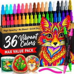 36-Count Dual-Tip Acrylic Paint Markers 1mm Fine 5mm Dot Vibrant Colors Fabric
