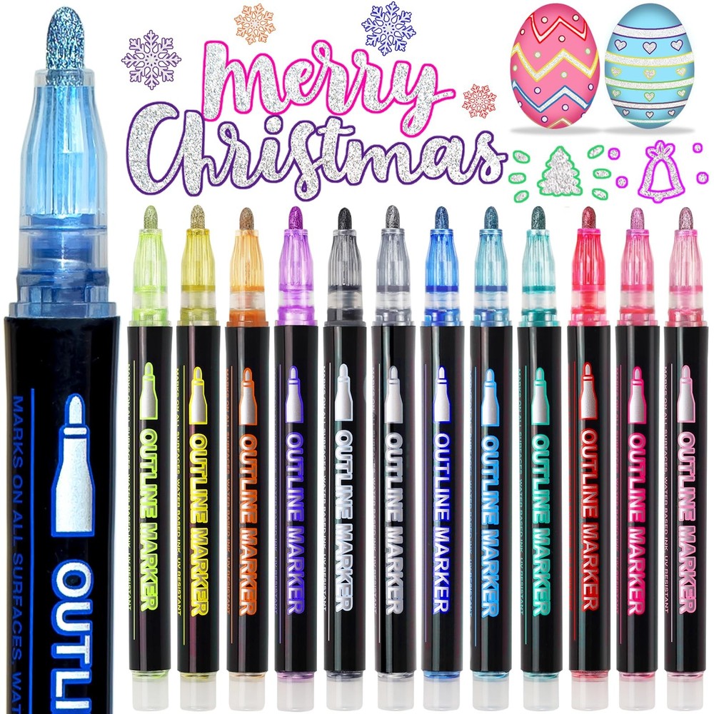 Glitter Markers Outline Pens Metallic,12 Cute Art Supplies Kids 6-8 9-12 10-1…