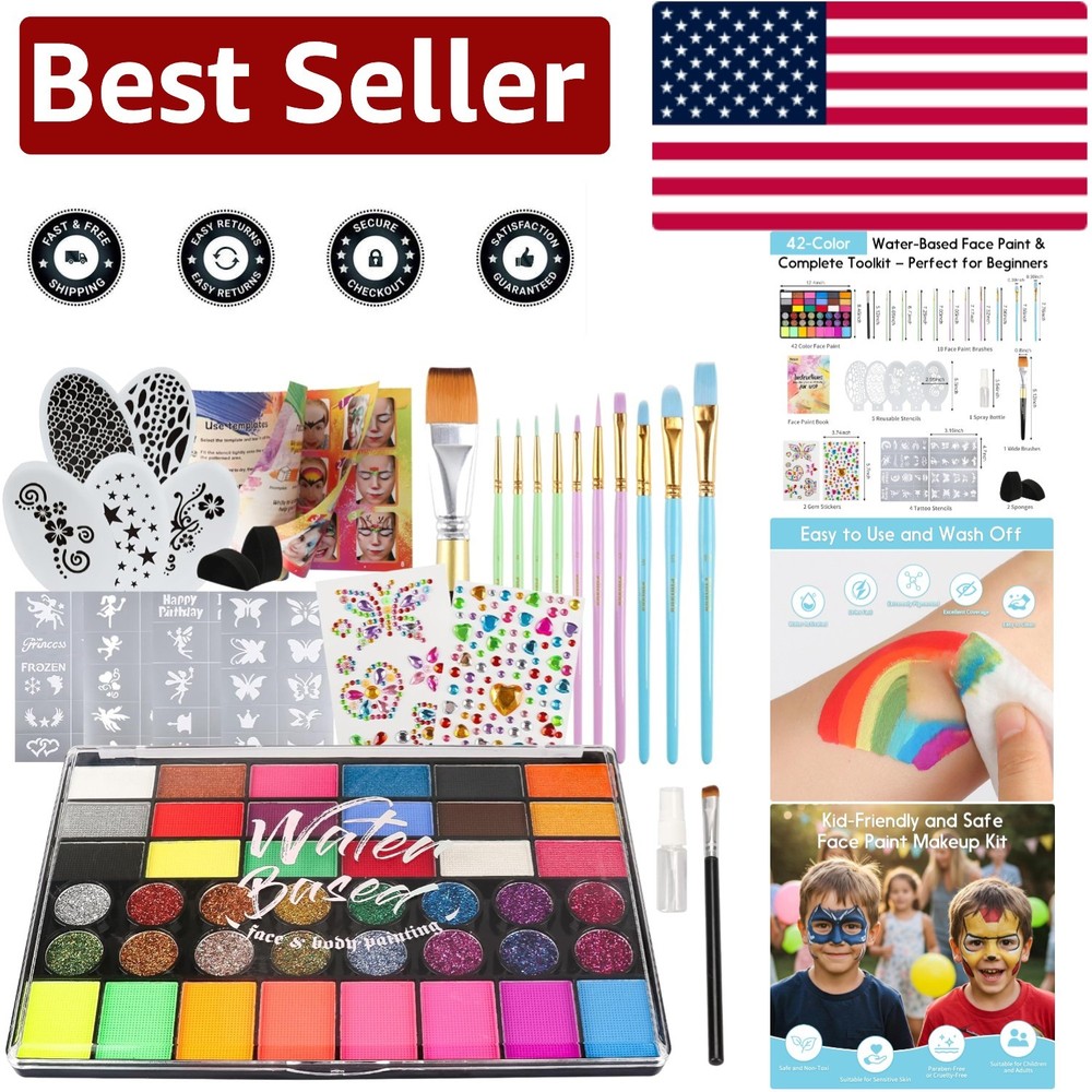 Vibrant 42 Color Face Painting Kit with Stencils – Perfect for Kids’ Parties