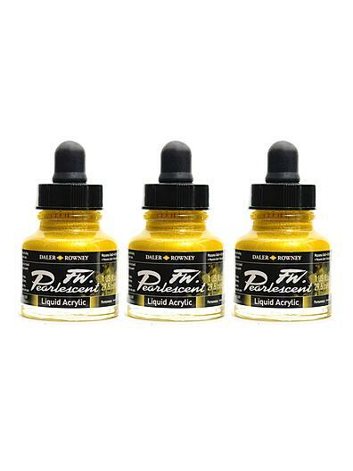 Daler-Rowney FW Pearlescent and Shimmering Liquid Acrylic – [PACK OF 3]