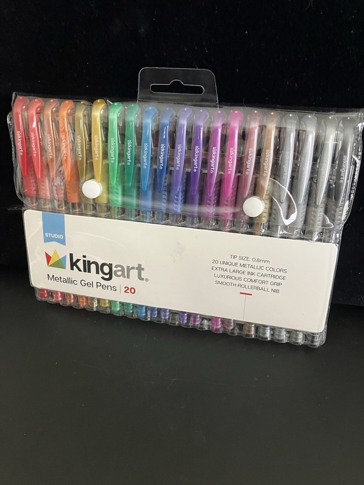 KINGART Metallic Gel Pens 20 Count Smooth Rollerball Vibrant Colors NEW!