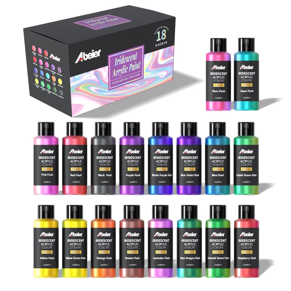 Iridescent Acrylic Paint, Set of 18 Chameleon Colors, 2 oz/60ml Bottles, Colo…