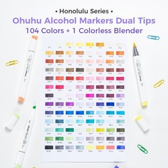 Art Markers 104 Color Double Tipped Alcohol Based Brush Chisel Ohuhu