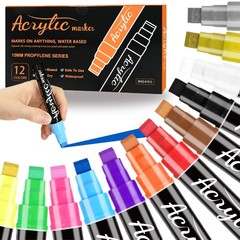 12 Colors Jumbo Paint Markers, 10mm Jumbo Felt Tip, Acrylic Paint Pens for Ro…