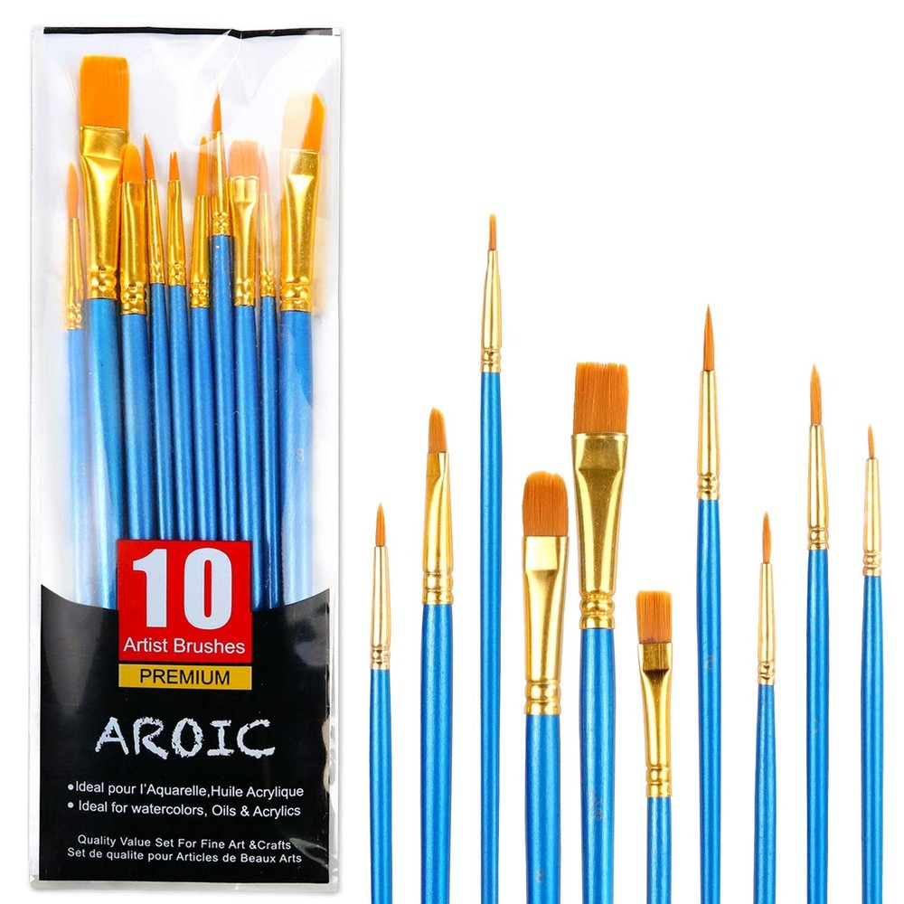 Acrylic Paint Brush Set, 1 Packs / 10 pcs Watercolor Brushes 10pcs, Blue