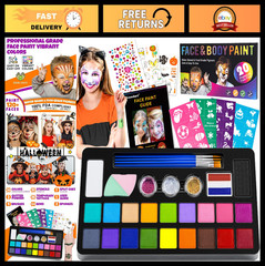 Kids Face Painting Kit – 20 Non-Toxic Water-Based Colors, Stencils & Brushes for