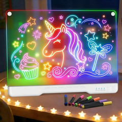 LED Drawing Board for Kids, 17″ Rechargeable Doodle Glow LED Note Board with Col