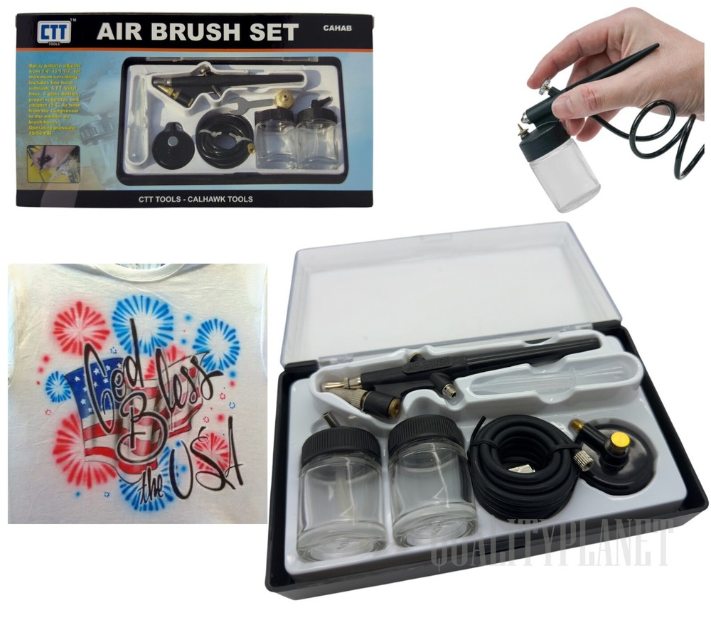 AIR BRUSH KIT SINGLE ACTION PAINT SPRAYER 1/4″ NPT 6FT Vinyl Hose 15-50PSI