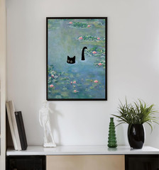 Paint by Numbers Kit for Adults, Vintage Monet Water Lilies Cat Canvas Adult Pai